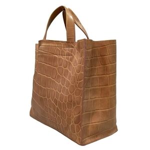 FURLA EUC Tan Crocodile Embossed Tote Bag